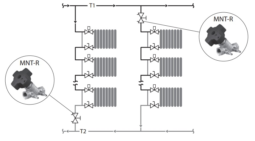 Применение балансировочных клапанов MNT в вертикальной однотрубной системе отопления
