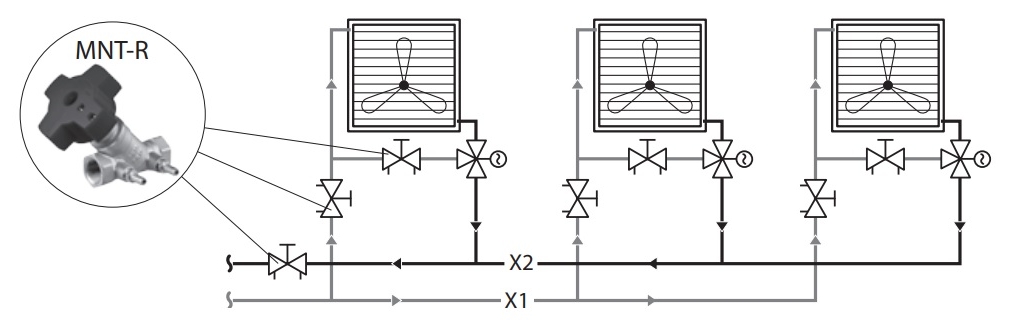 Применение балансировочных клапанов MNT-R в системе холодоснабжения с постоянным расходом