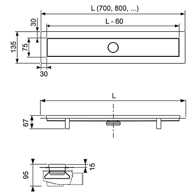Комплект дренажного канала TECElinus 900 под плитку, 15103099 фото - 3