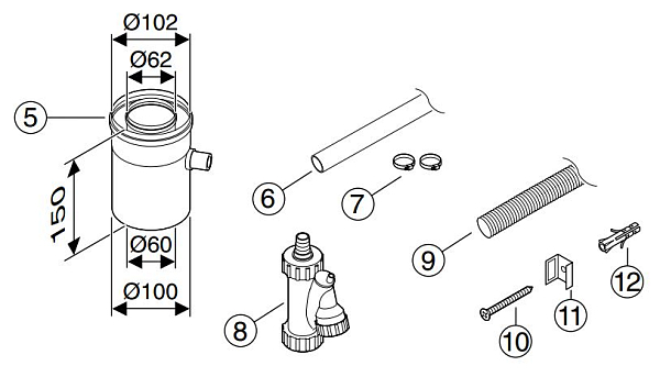 Горизонтальный элемент для отвода конденсата Bosch 60/100 фото - 1